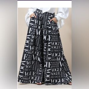 Black Palazzo Vogue Print Wide Leg Pants
